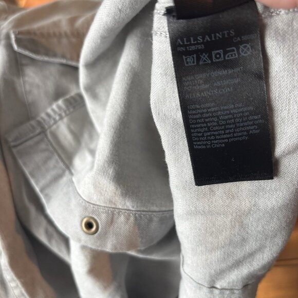 Allsaints Womens Long Sleeve Gray Shirt Sz 10 US Snap Button Edgy Grunge Capsule - Picture 3 of 16